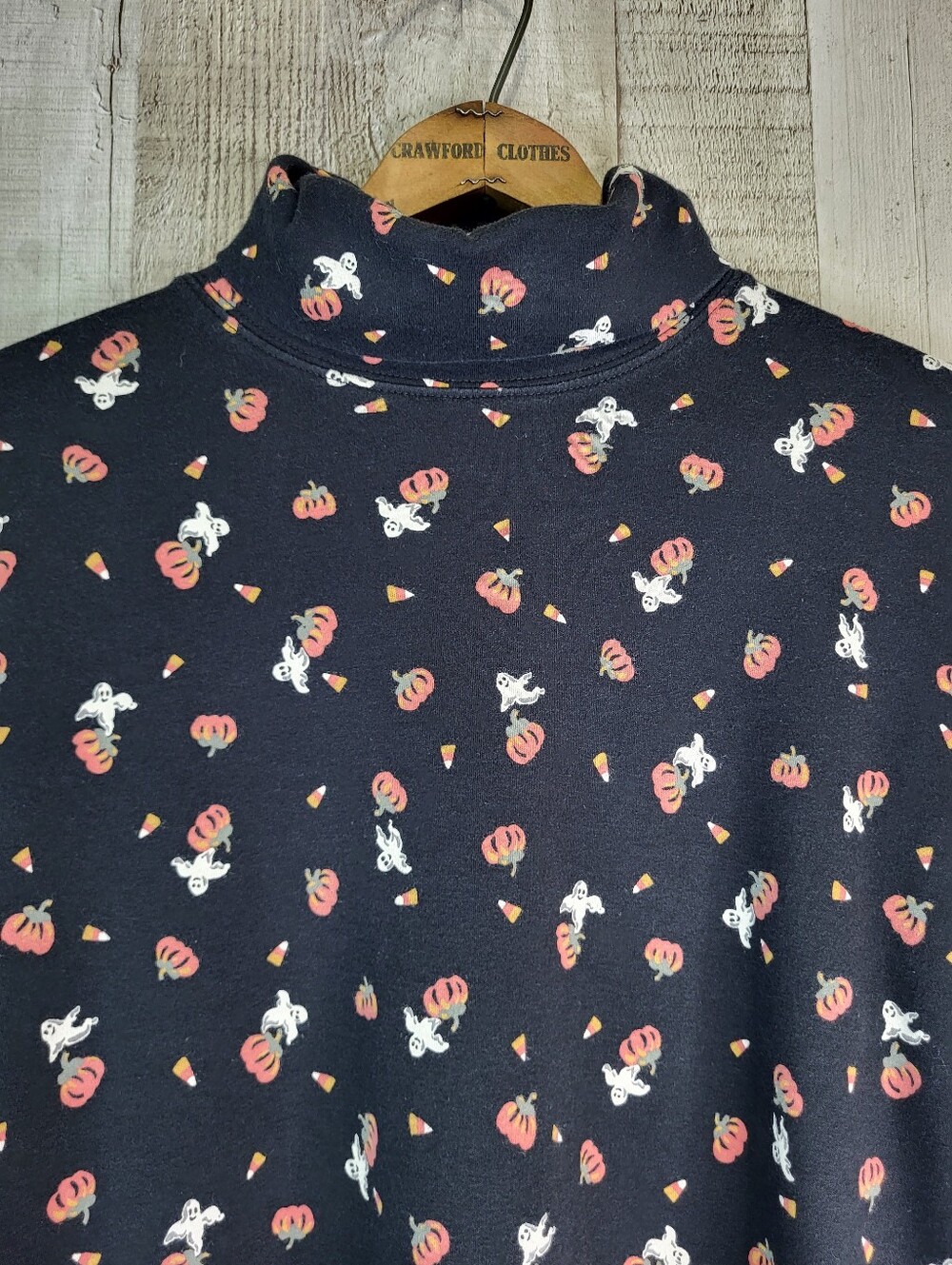 Talbots Black Halloween-Print Turtleneck Long Sleeve Top. Size Large. - Picture 2 of 8